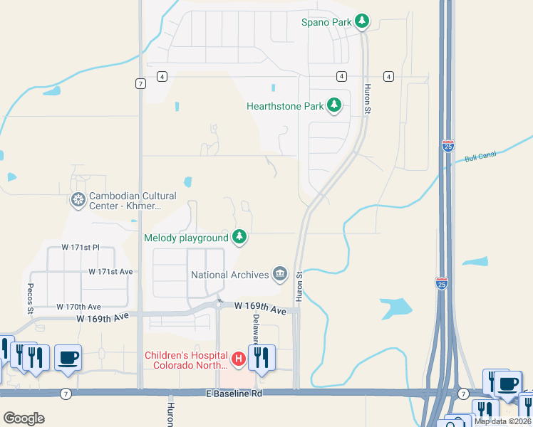 map of restaurants, bars, coffee shops, grocery stores, and more near 3363 Lowell Lane in Erie