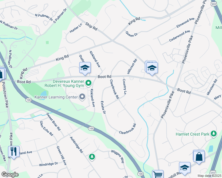 map of restaurants, bars, coffee shops, grocery stores, and more near 1292 Clearbrook Road in West Chester