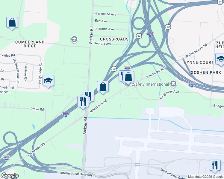 map of restaurants, bars, coffee shops, grocery stores, and more near 2862 Johnstown Road in Columbus