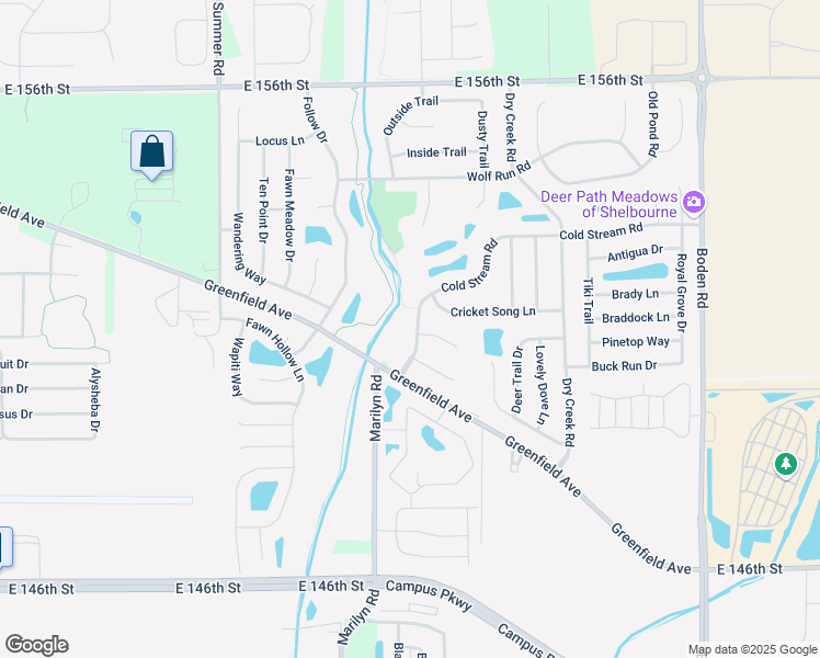 map of restaurants, bars, coffee shops, grocery stores, and more near 12206 Cold Stream Road in Noblesville