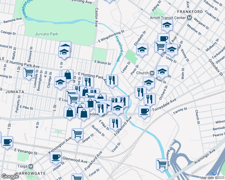 map of restaurants, bars, coffee shops, grocery stores, and more near 1709 East Hunting Park Avenue in Philadelphia