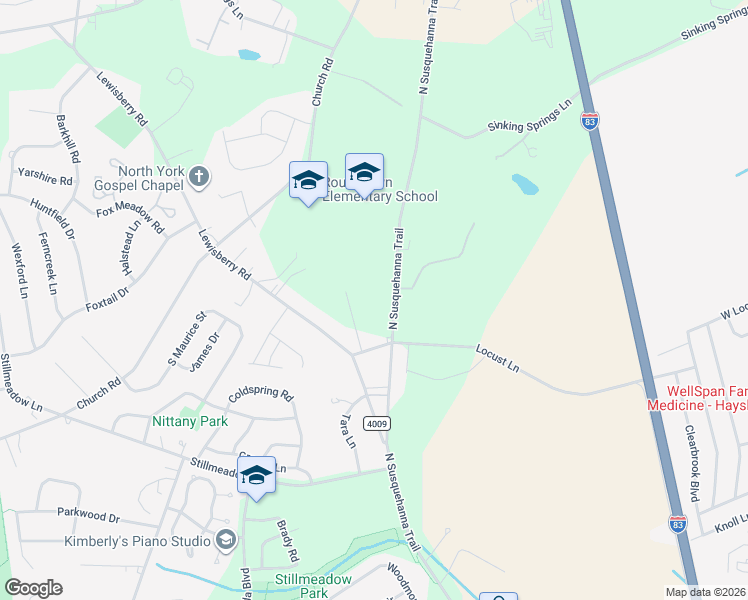 map of restaurants, bars, coffee shops, grocery stores, and more near 2800 North Susquehanna Trail in York