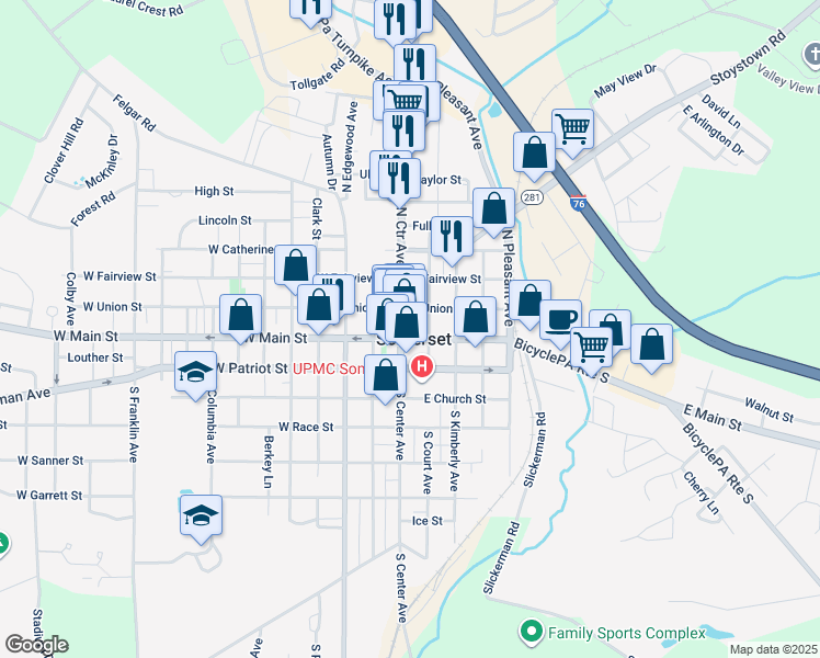map of restaurants, bars, coffee shops, grocery stores, and more near in Somerset