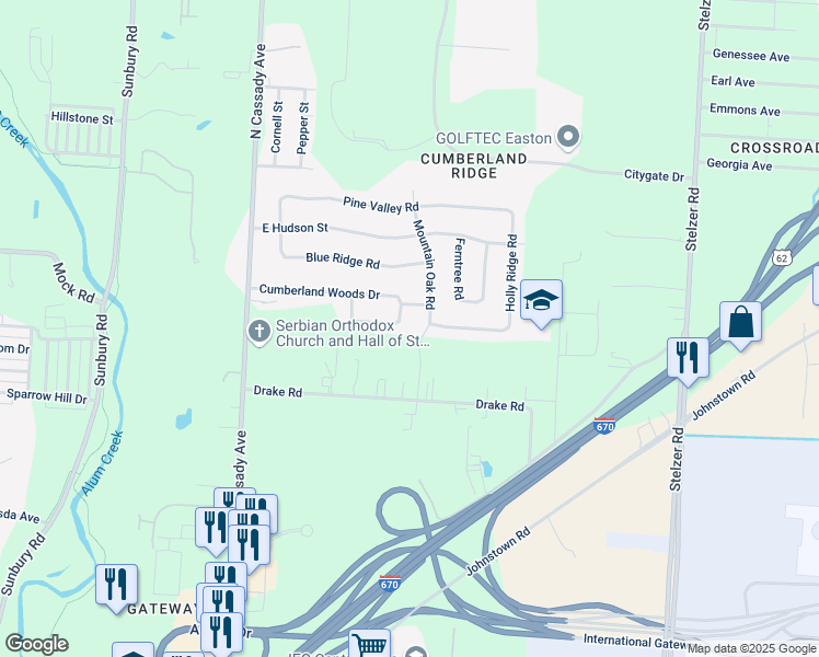map of restaurants, bars, coffee shops, grocery stores, and more near 3209 Hogan Way in Columbus