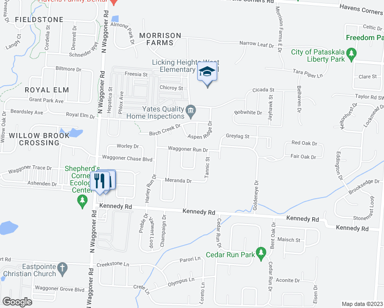 map of restaurants, bars, coffee shops, grocery stores, and more near 1235 Preeman Street in Blacklick