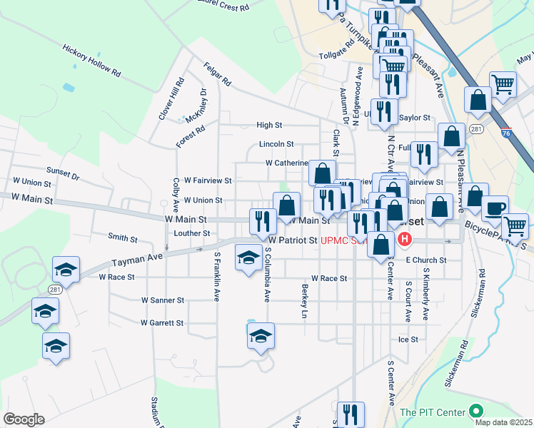 map of restaurants, bars, coffee shops, grocery stores, and more near 2-198 Columbia Avenue in Somerset