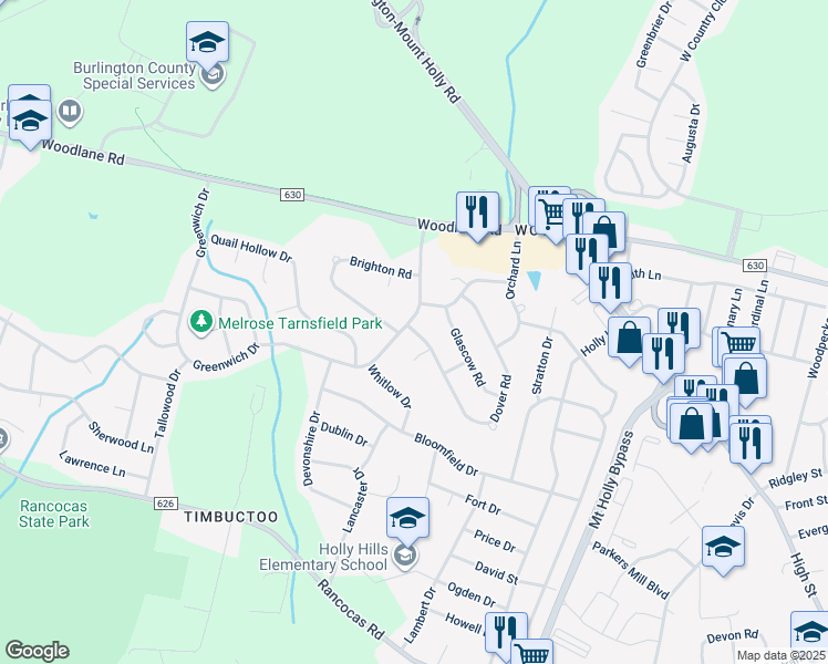 map of restaurants, bars, coffee shops, grocery stores, and more near 4 Dover Road in Westampton