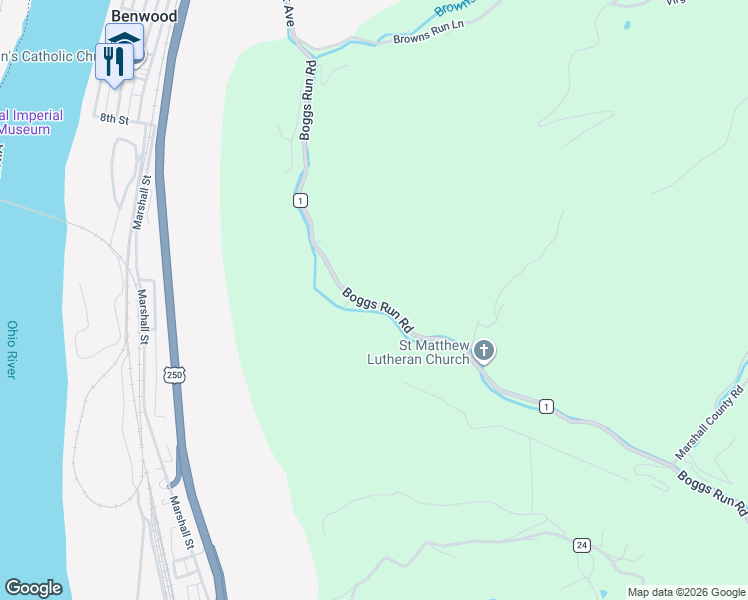 map of restaurants, bars, coffee shops, grocery stores, and more near in Benwood