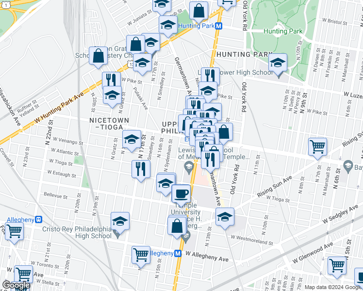 map of restaurants, bars, coffee shops, grocery stores, and more near in Philadelphia