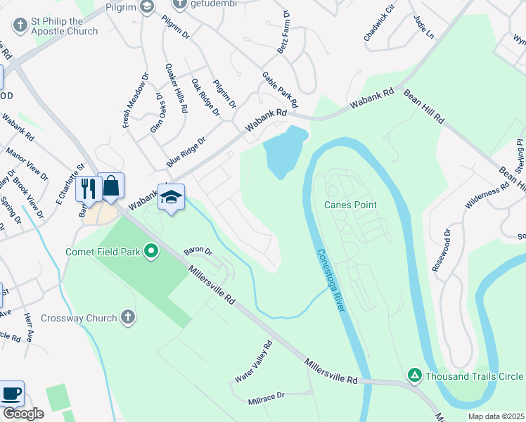 map of restaurants, bars, coffee shops, grocery stores, and more near North Field Drive in Lancaster County
