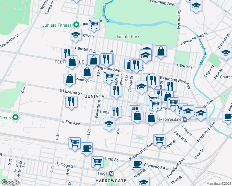 map of restaurants, bars, coffee shops, grocery stores, and more near 4025 Lawndale Street in Philadelphia