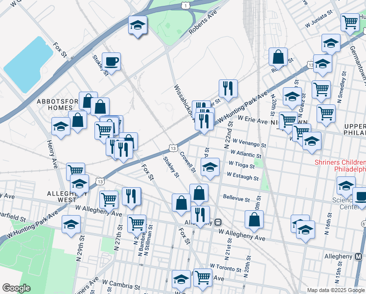 map of restaurants, bars, coffee shops, grocery stores, and more near 2412 West Hunting Park Avenue in Philadelphia