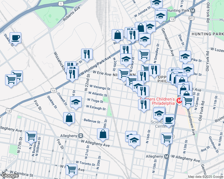 map of restaurants, bars, coffee shops, grocery stores, and more near 3535 North 20th Street in Philadelphia