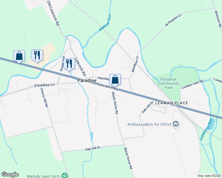 map of restaurants, bars, coffee shops, grocery stores, and more near 3156 Lincoln Highway East in Paradise