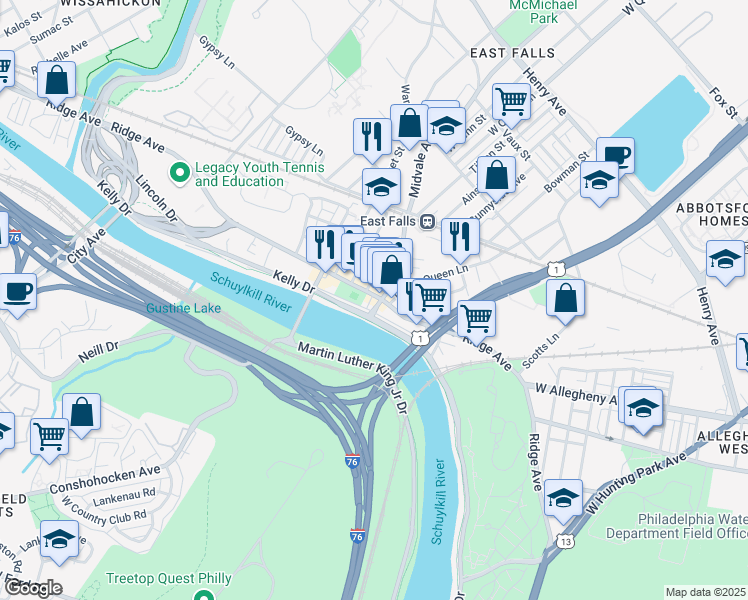 map of restaurants, bars, coffee shops, grocery stores, and more near in Philadelphia