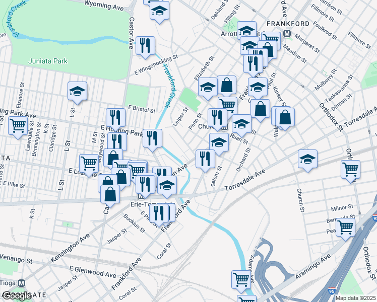 map of restaurants, bars, coffee shops, grocery stores, and more near 4228 Romain Street in Philadelphia