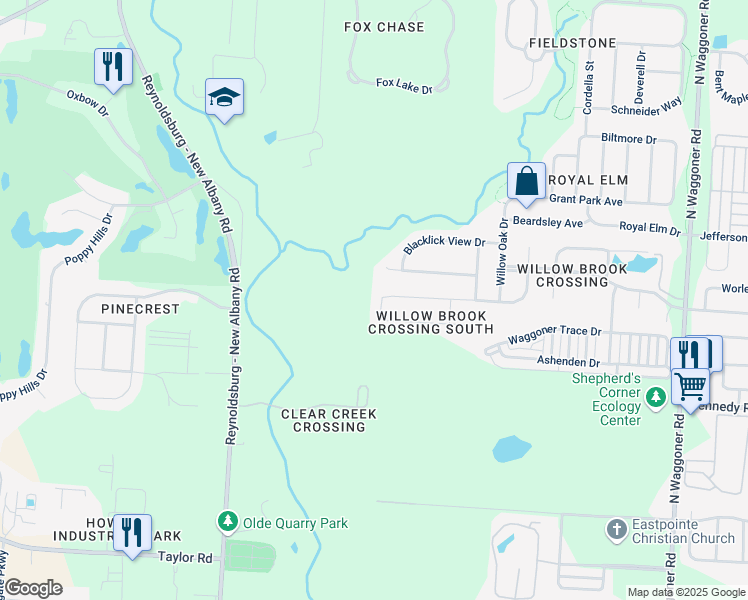 map of restaurants, bars, coffee shops, grocery stores, and more near 1414 Reynoldsburg - New Albany Road in Blacklick