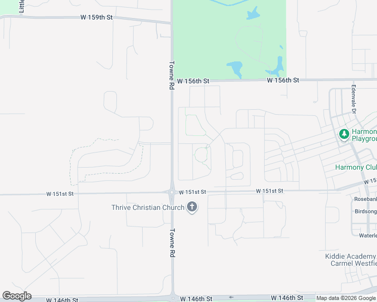 map of restaurants, bars, coffee shops, grocery stores, and more near 15325 Towne Road in Westfield
