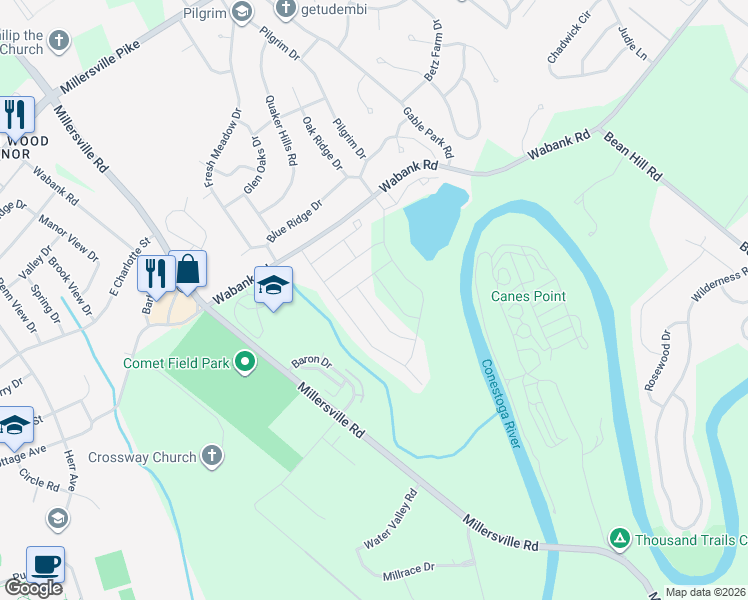 map of restaurants, bars, coffee shops, grocery stores, and more near 110 Goldenfield Drive in Lancaster