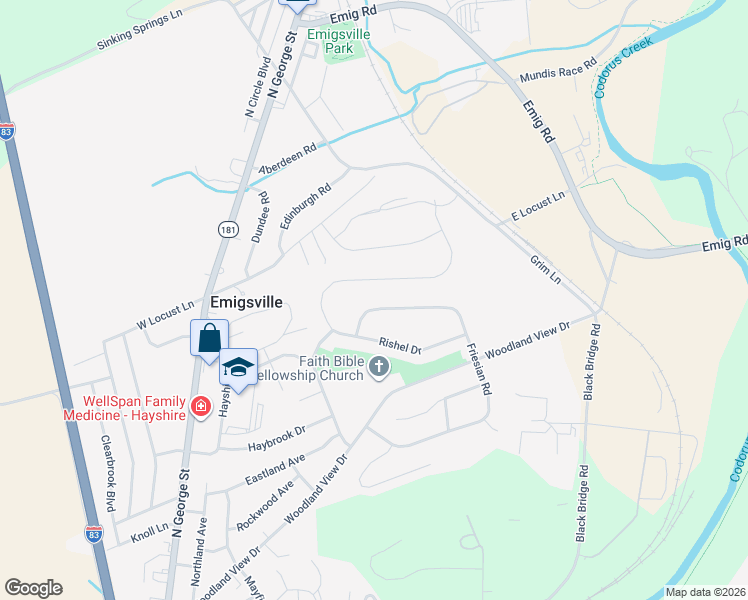 map of restaurants, bars, coffee shops, grocery stores, and more near 655 Rishel Drive in York