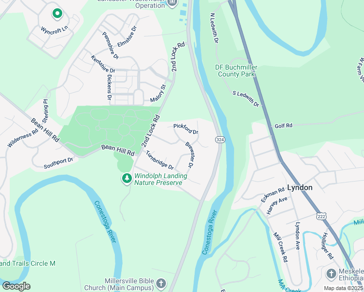 map of restaurants, bars, coffee shops, grocery stores, and more near 205 Brewster Drive in Lancaster