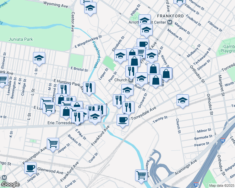 map of restaurants, bars, coffee shops, grocery stores, and more near 4228 Romain Street in Philadelphia