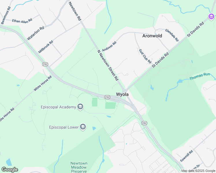 map of restaurants, bars, coffee shops, grocery stores, and more near 2 Gregory Lane in Newtown Square