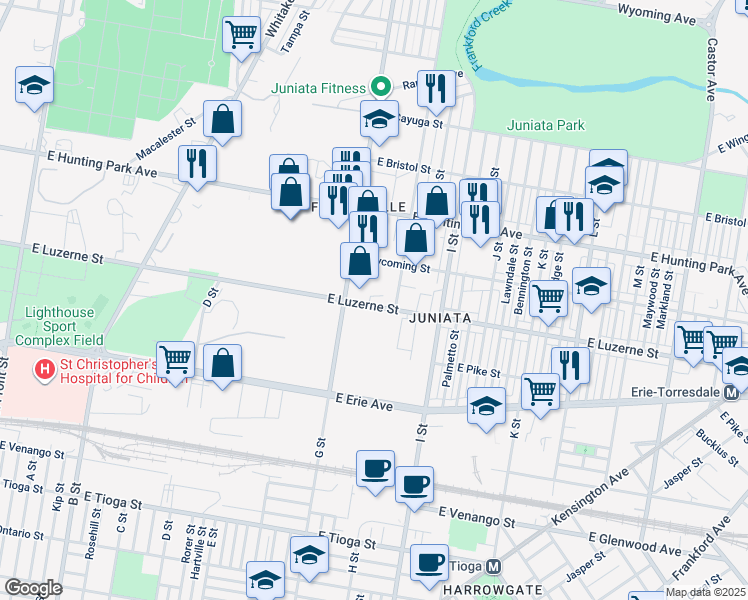 map of restaurants, bars, coffee shops, grocery stores, and more near 845 E Luzerne St in Philadelphia