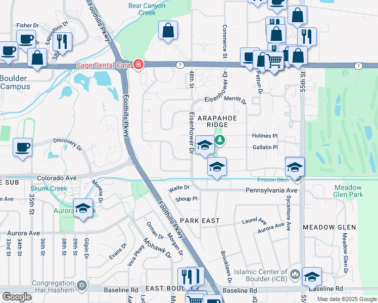 map of restaurants, bars, coffee shops, grocery stores, and more near 4734 Jackson Circle in Boulder