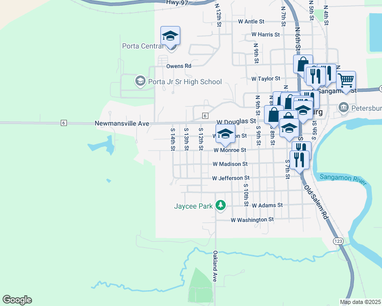 map of restaurants, bars, coffee shops, grocery stores, and more near 220 South 13th Street in Petersburg