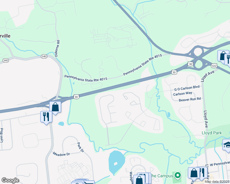 map of restaurants, bars, coffee shops, grocery stores, and more near 292 Hidden Creek Drive in Downingtown