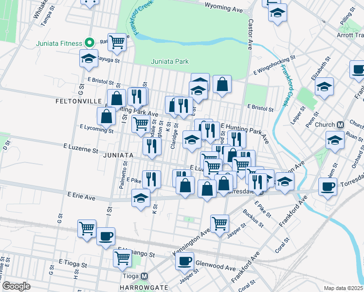 map of restaurants, bars, coffee shops, grocery stores, and more near 4059 Howland Street in Philadelphia