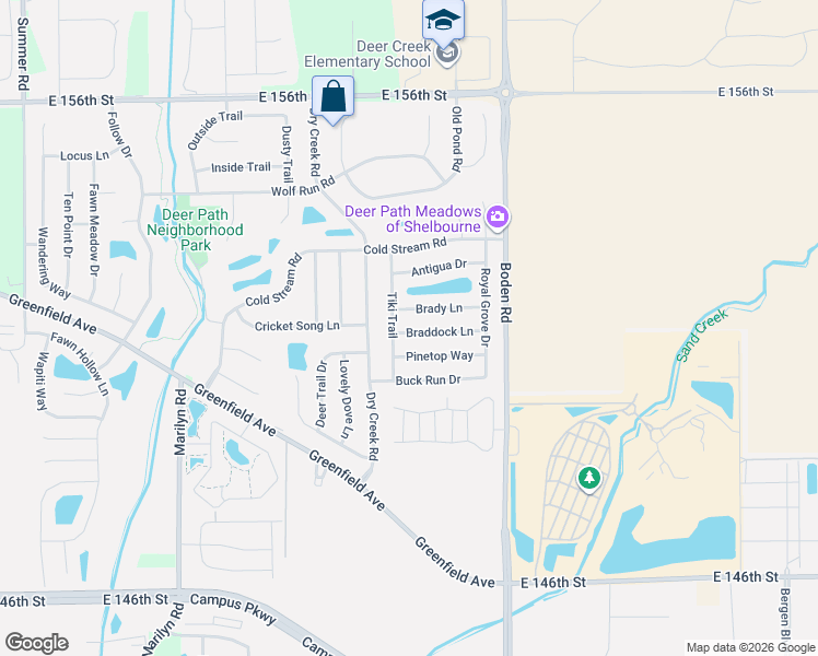 map of restaurants, bars, coffee shops, grocery stores, and more near 12647 Brady Lane in Noblesville