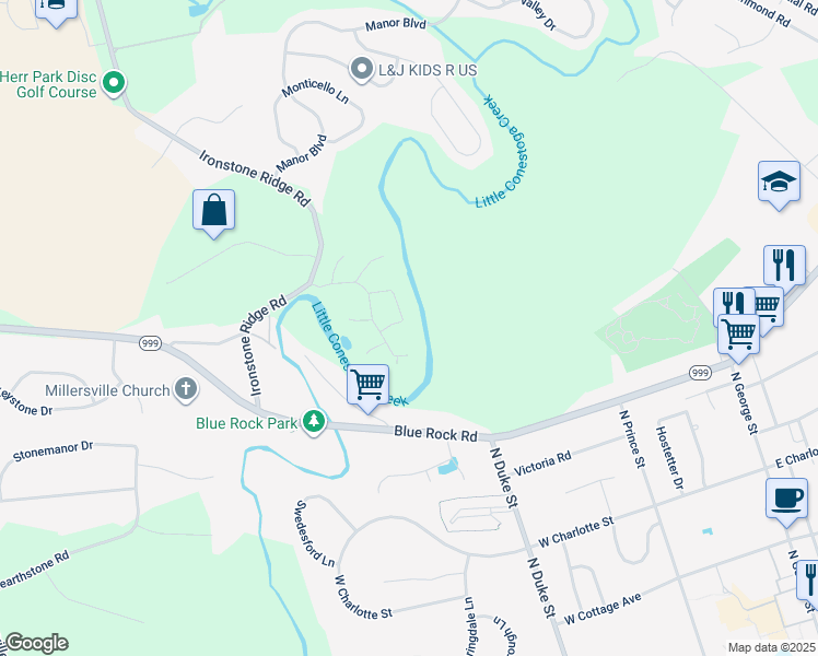 map of restaurants, bars, coffee shops, grocery stores, and more near 50 Elm Court in Lancaster