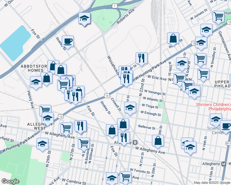 map of restaurants, bars, coffee shops, grocery stores, and more near 2420 West Hunting Park Avenue in Philadelphia