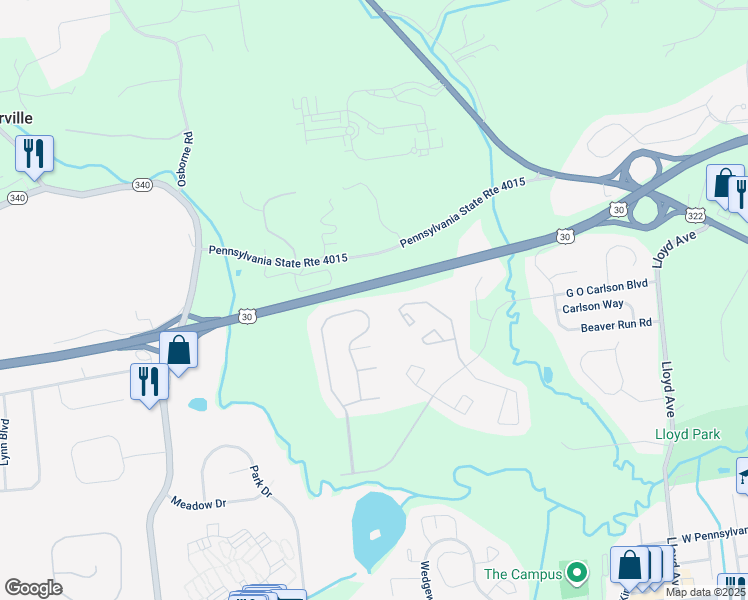 map of restaurants, bars, coffee shops, grocery stores, and more near 292 Hidden Creek Drive in Downingtown