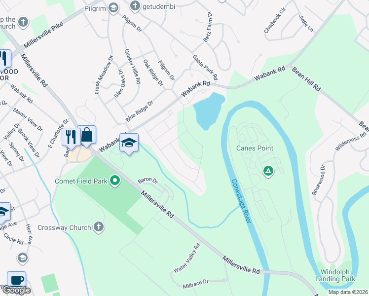 map of restaurants, bars, coffee shops, grocery stores, and more near 110 Goldenfield Drive in Lancaster