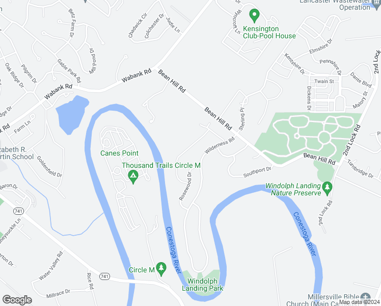 map of restaurants, bars, coffee shops, grocery stores, and more near 1741 Wilderness Road in Lancaster