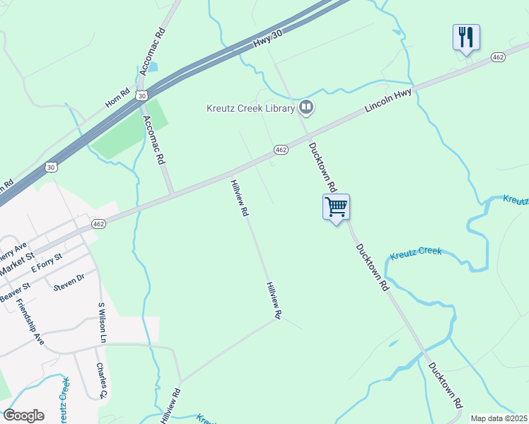 map of restaurants, bars, coffee shops, grocery stores, and more near 80 Keller Avenue in York