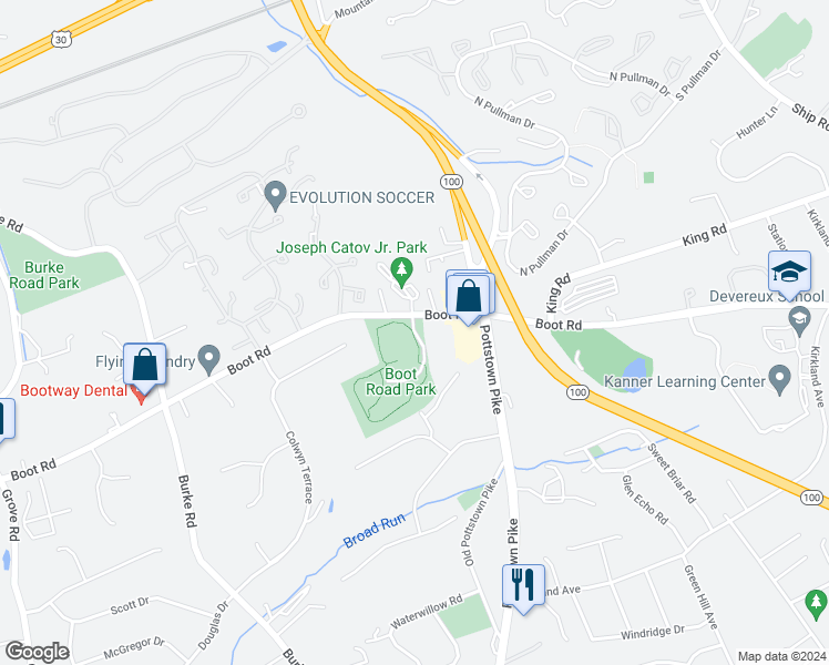 map of restaurants, bars, coffee shops, grocery stores, and more near Darlington Drive in West Chester