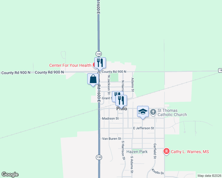 map of restaurants, bars, coffee shops, grocery stores, and more near 308 North Jackson Street in Philo