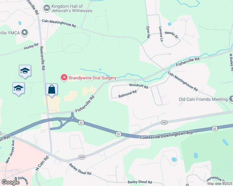 map of restaurants, bars, coffee shops, grocery stores, and more near 1608 Albermarle Court in Coatesville
