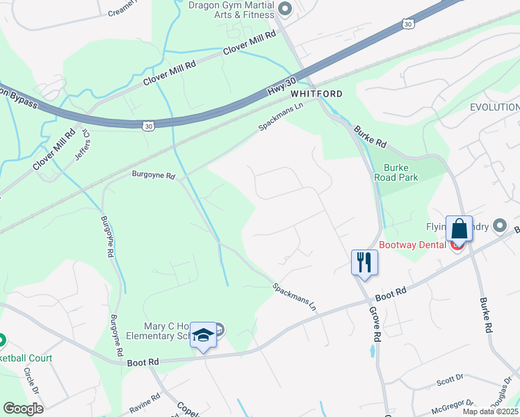 map of restaurants, bars, coffee shops, grocery stores, and more near 1464 Grove Avenue in West Chester