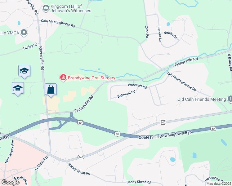 map of restaurants, bars, coffee shops, grocery stores, and more near 1608 Albermarle Court in Coatesville