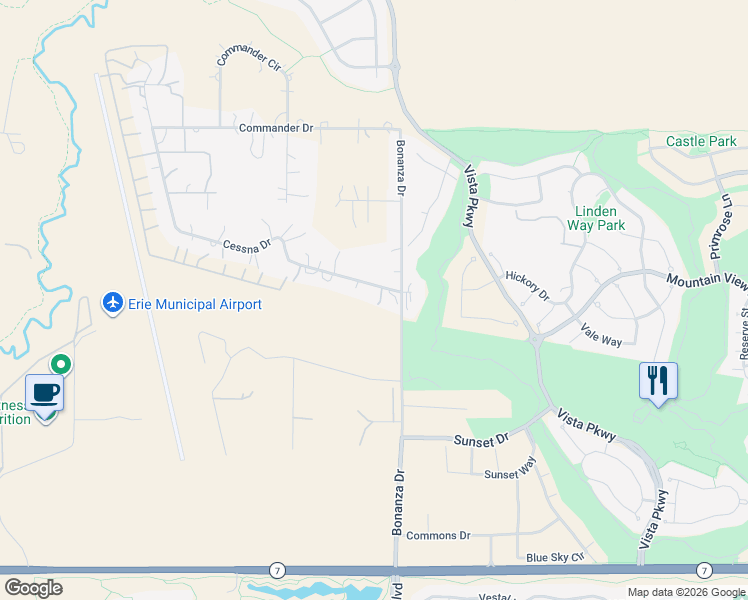 map of restaurants, bars, coffee shops, grocery stores, and more near 290 Cessna Drive in Erie