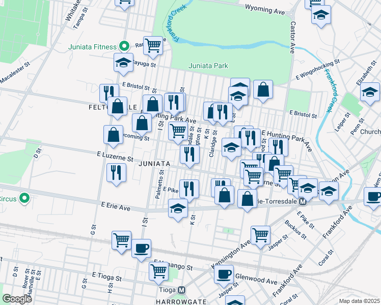 map of restaurants, bars, coffee shops, grocery stores, and more near 4039 Lawndale Street in Philadelphia