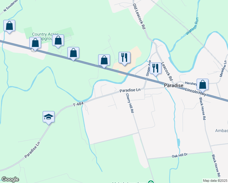 map of restaurants, bars, coffee shops, grocery stores, and more near 63 Paradise Lane in Paradise
