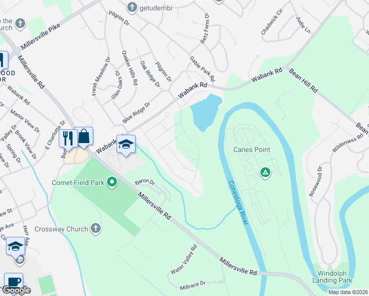 map of restaurants, bars, coffee shops, grocery stores, and more near 110 Goldenfield Drive in Lancaster