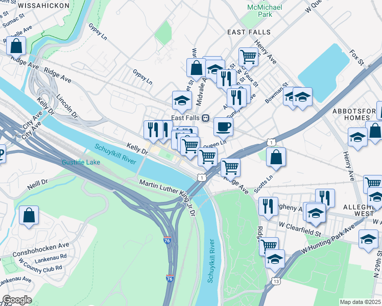 map of restaurants, bars, coffee shops, grocery stores, and more near in Philadelphia