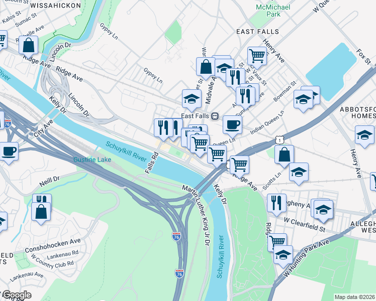 map of restaurants, bars, coffee shops, grocery stores, and more near in Philadelphia